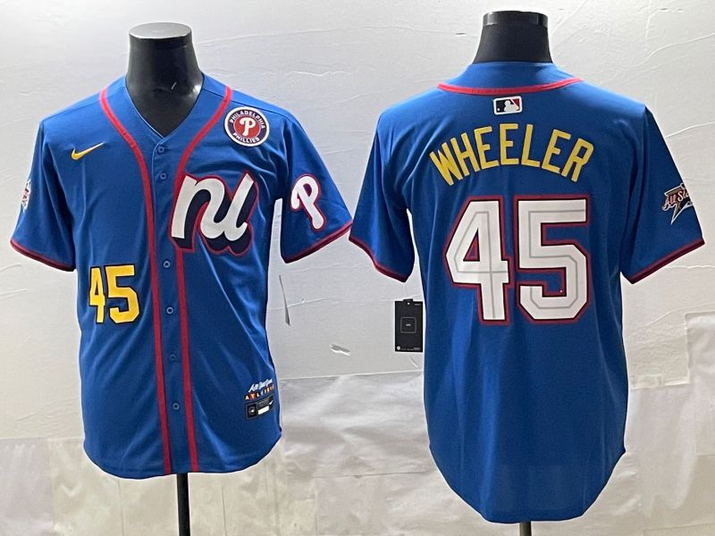 Men 2025 Philadelphia Phillies 45 Wheeler Blue All star Nike MLB Jersey style 07